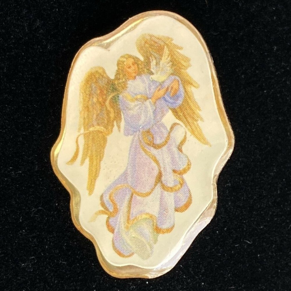 Pretty Angel & Dove Handmade Pin Resin Finish Lapel Hat Scarf Lanyard Pinback